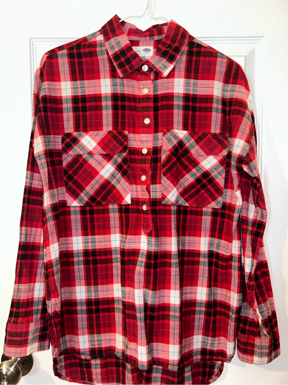 Old Navy Red Plaid Button-Down Shirt with Chest Pockets